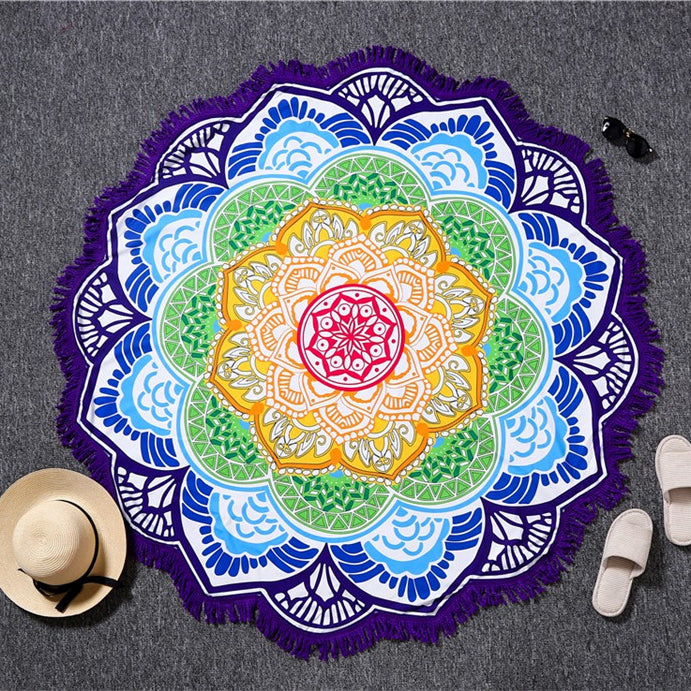 Manta de yoga redonda con borlas y estampado poligonal de Olivenorma