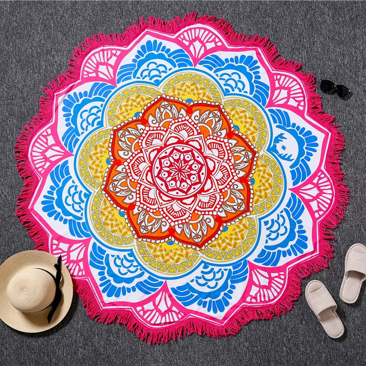 Manta de yoga redonda con borlas y estampado poligonal de Olivenorma