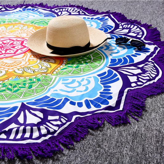 Manta de yoga redonda con borlas y estampado poligonal de Olivenorma