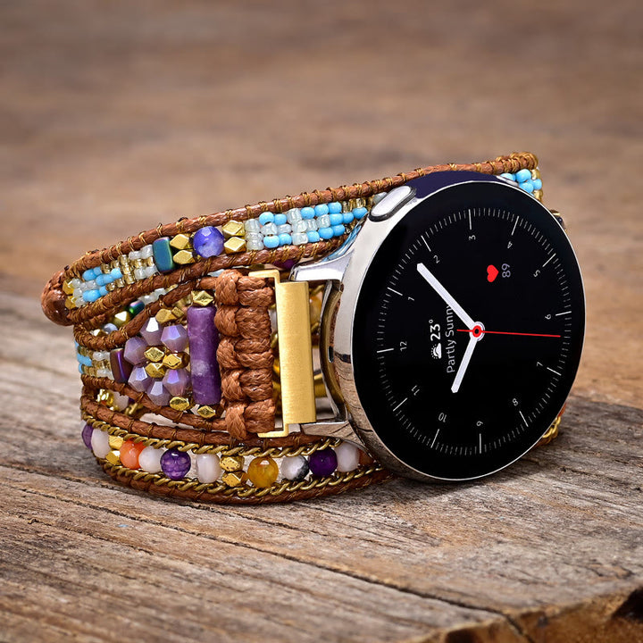 Pulsera trenzada con cuentas de cristal azul y morado de Olivenorma para Samsung 