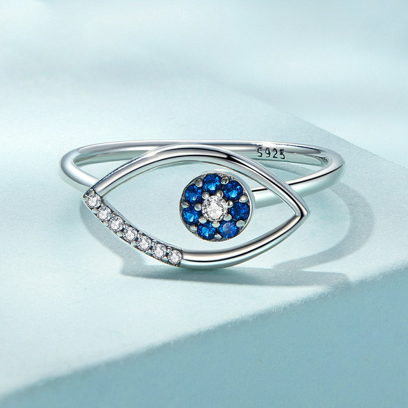 Anillo ajustable con diseño de ojo malvado en plata de ley S925 de Olivenorma - Aojo - image 1
