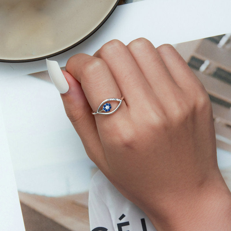 Anillo ajustable con diseño de ojo malvado en plata de ley S925 de Olivenorma - image 3