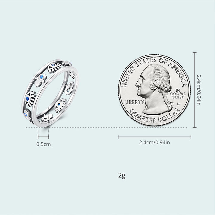 Anillo de plata de ley S925 con ojo turco y hamsa de Olivenorma