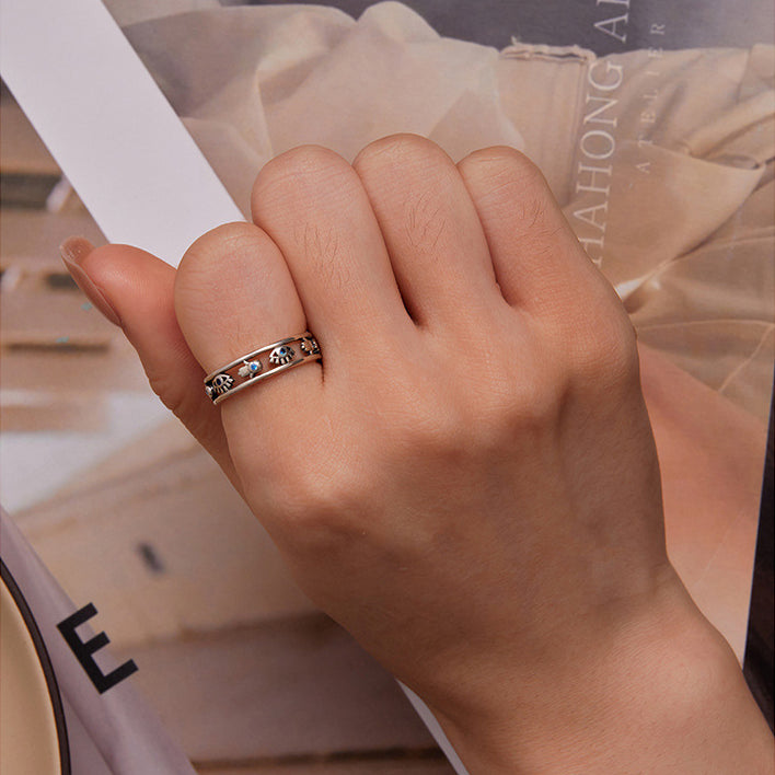 Anillo de plata de ley S925 con ojo turco y hamsa de Olivenorma