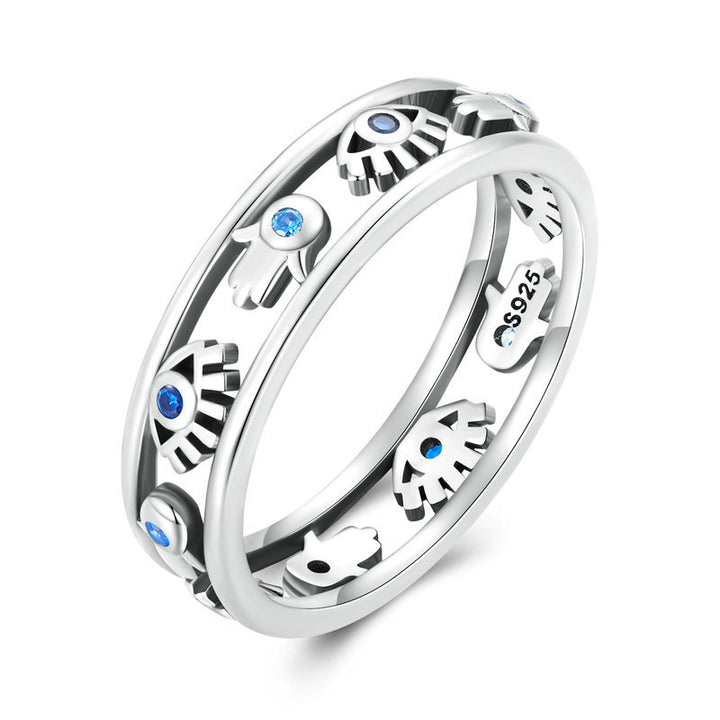 Anillo de plata de ley S925 con ojo turco y hamsa de Olivenorma