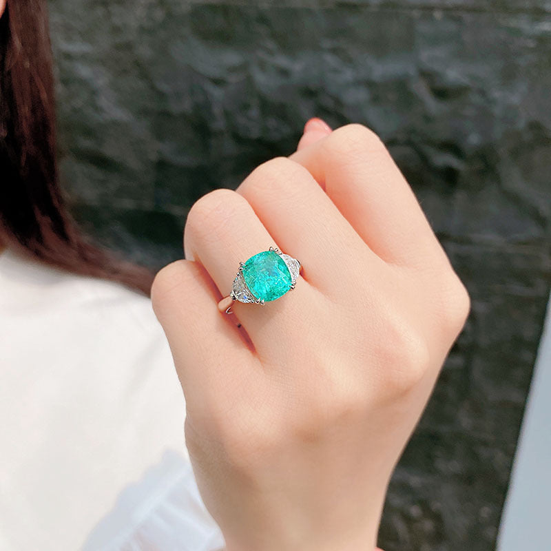 Anillo ajustable de turmalina Paraiba cuadrado grande de Olivenorma 
