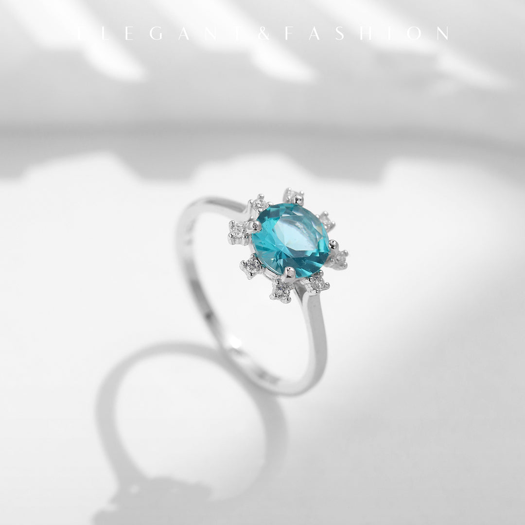 Anillo de plata de ley S925 con turmalina y girasol de Paraiba de Olivenorma