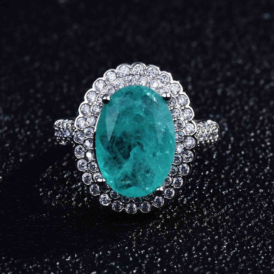 Anillo ajustable con diamantes simulados de turmalina de Paraiba de Olivenorma