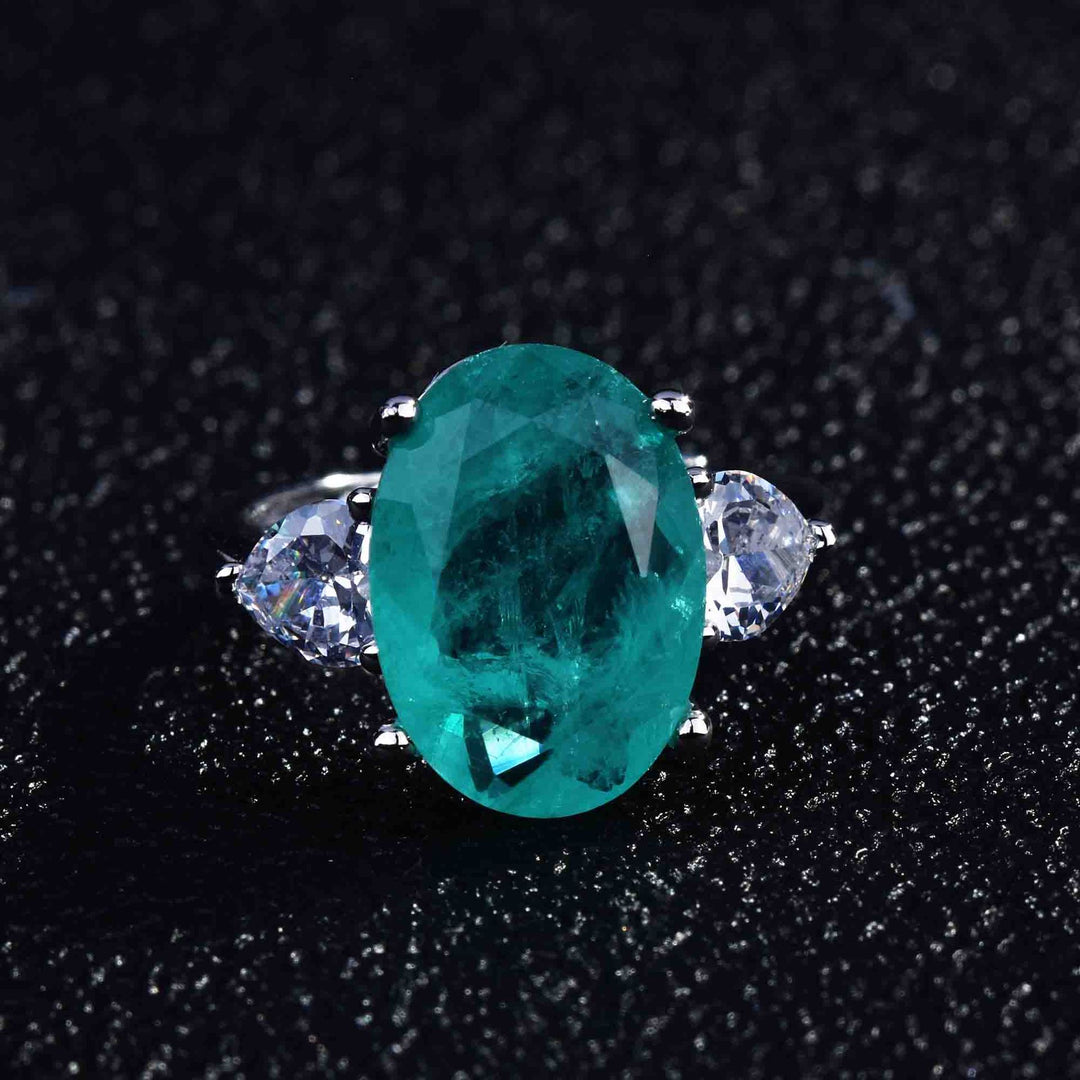 Anillo ajustable con diamantes simulados de turmalina de Paraiba de Olivenorma