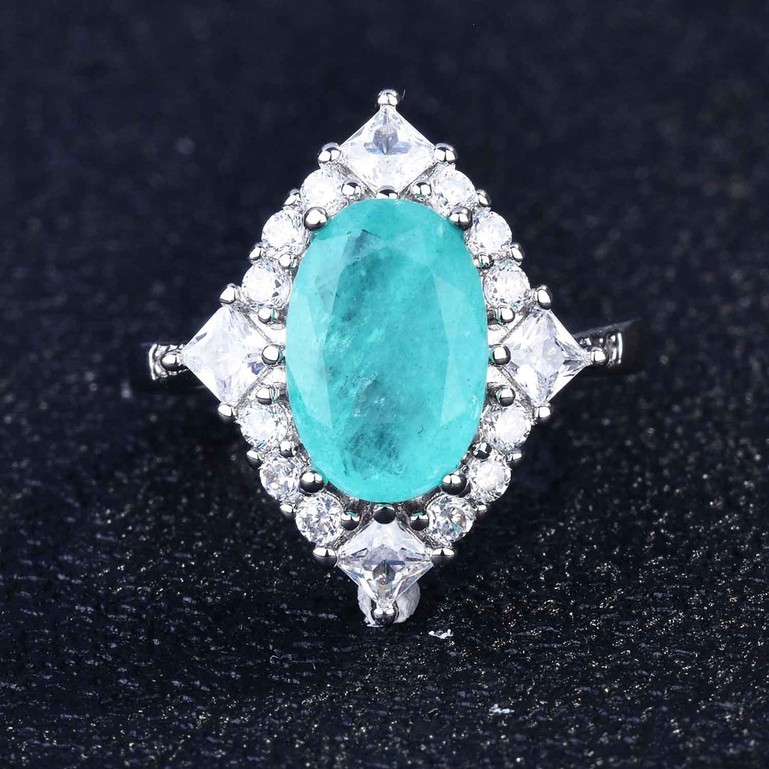Anillo ajustable con diamantes simulados de turmalina de Paraiba de Olivenorma