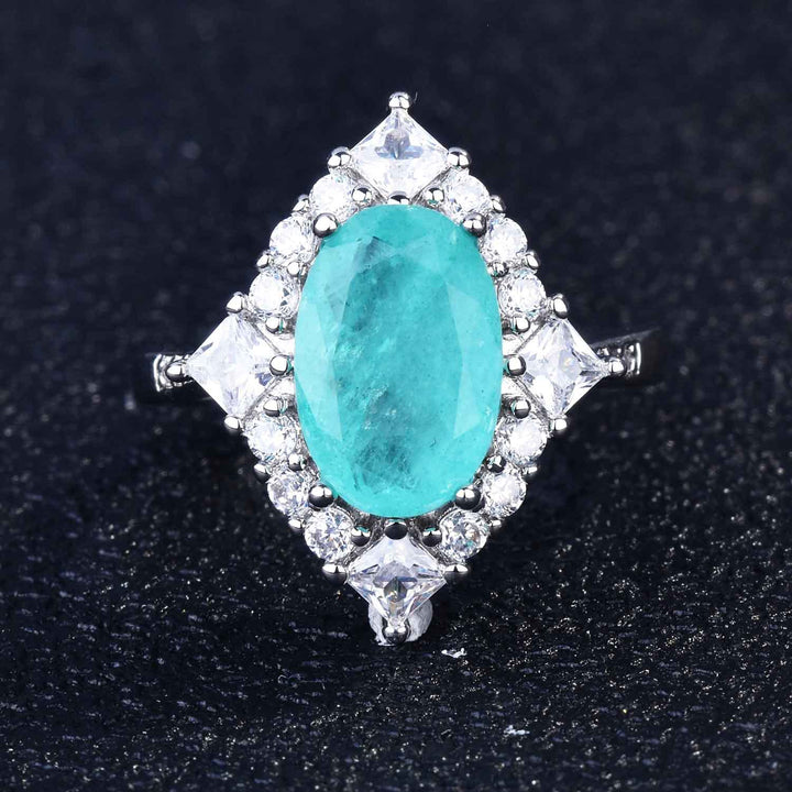 Anillo ajustable con diamantes simulados de turmalina de Paraiba de Olivenorma