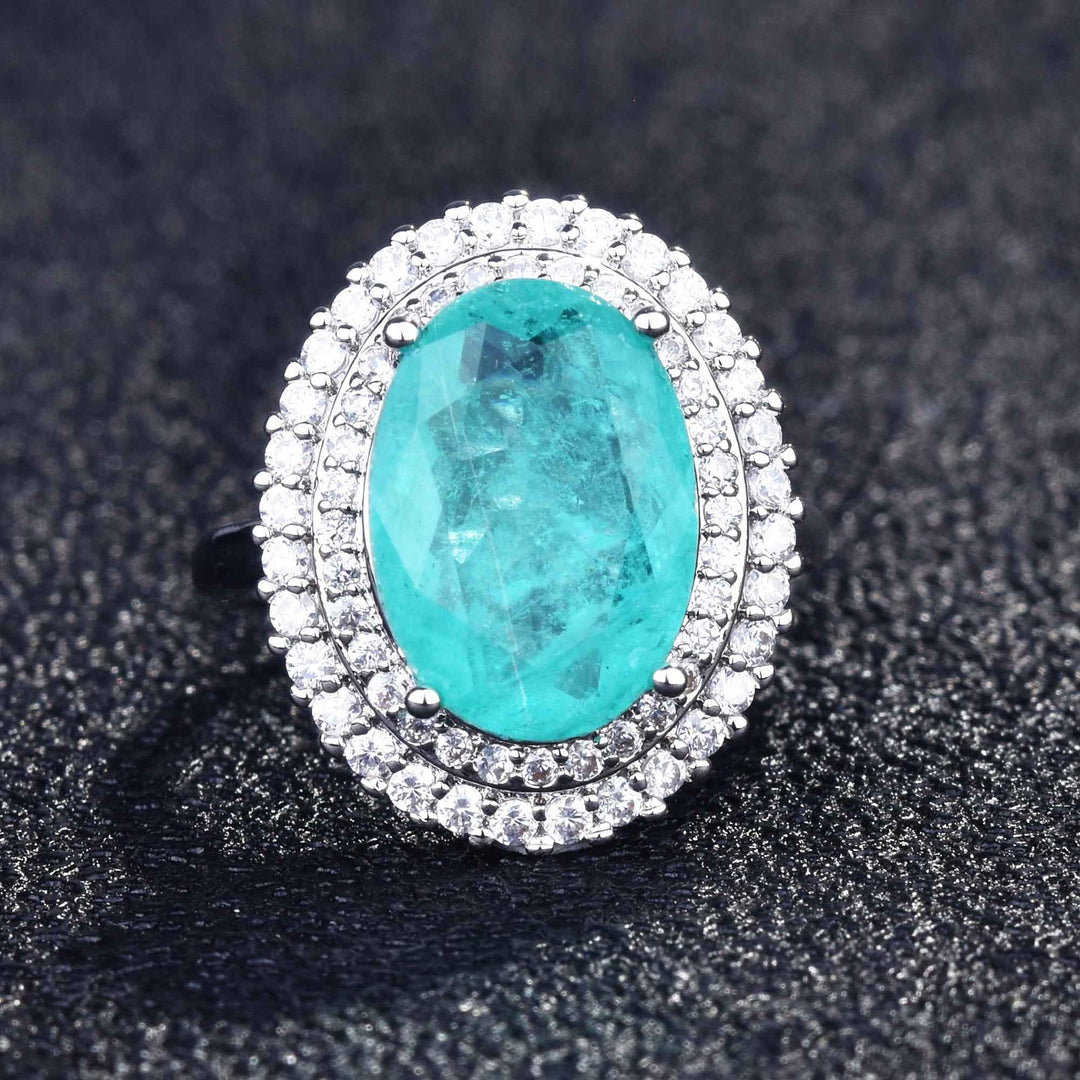 Anillo ajustable con diamantes simulados de turmalina de Paraiba de Olivenorma