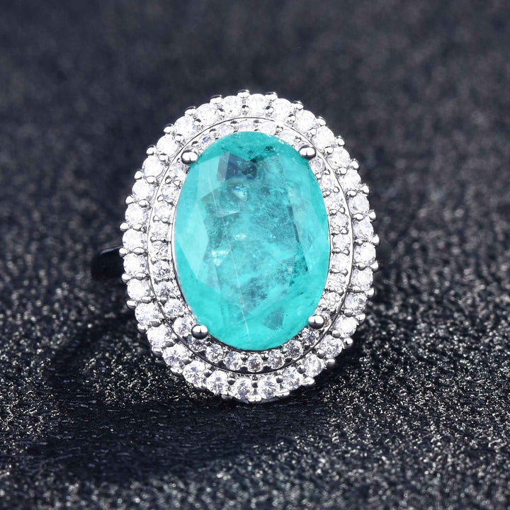 Anillo ajustable con diamantes simulados de turmalina de Paraiba de Olivenorma