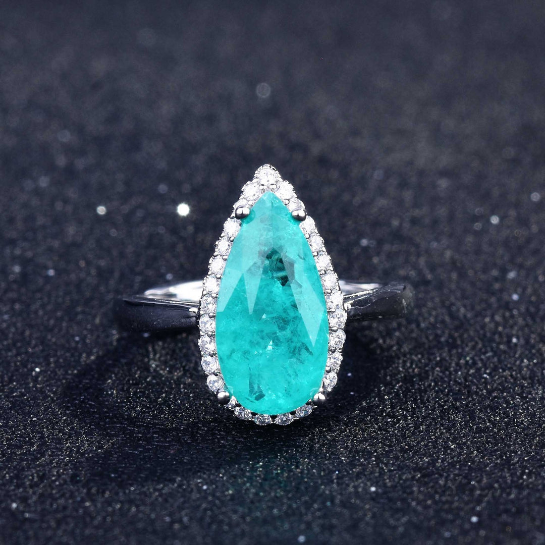 Anillo ajustable con diamantes simulados de turmalina de Paraiba de Olivenorma