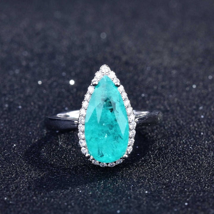 Anillo ajustable con diamantes simulados de turmalina de Paraiba de Olivenorma