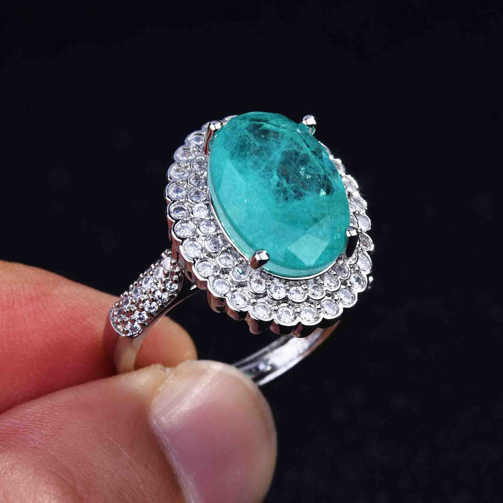 Anillo ajustable con diamantes simulados de turmalina de Paraiba de Olivenorma
