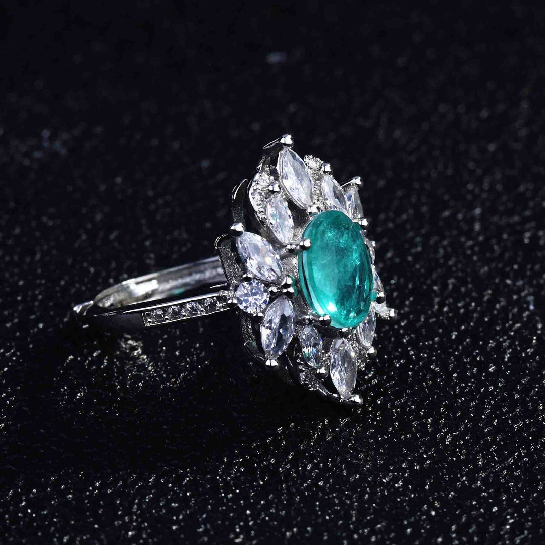 Anillo ajustable con diamantes simulados de turmalina de Paraiba de Olivenorma