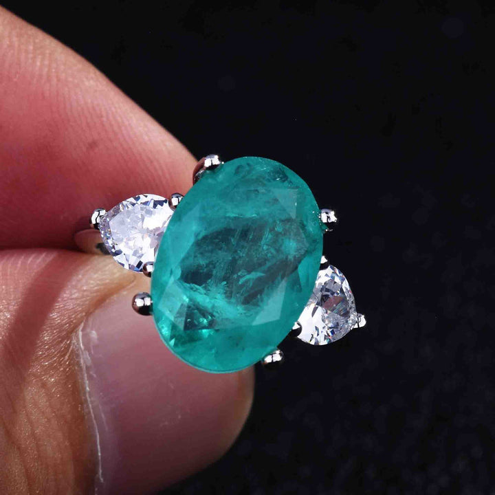 Anillo ajustable con diamantes simulados de turmalina de Paraiba de Olivenorma