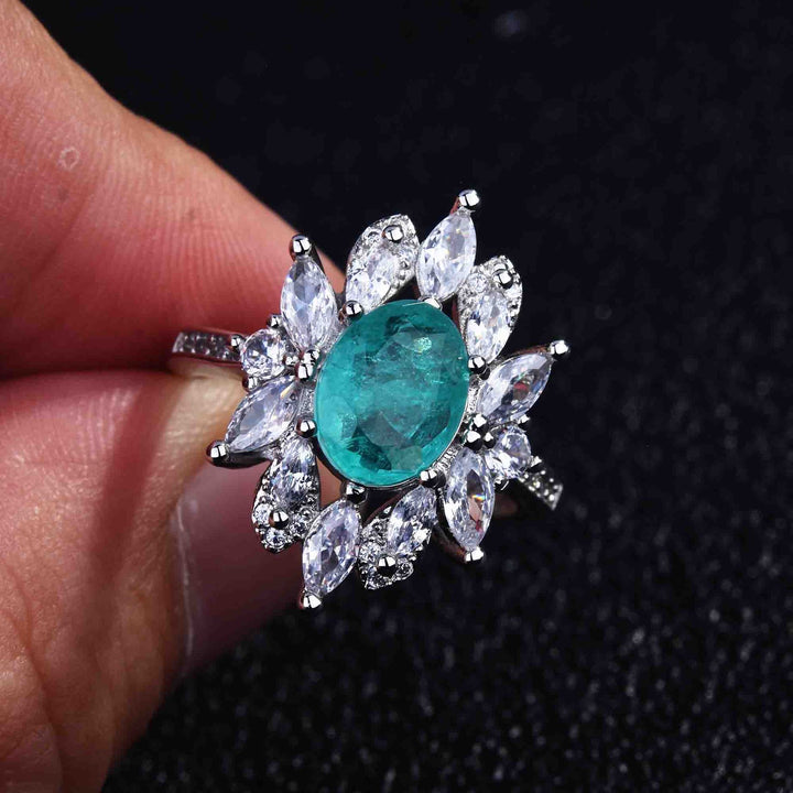 Anillo ajustable con diamantes simulados de turmalina de Paraiba de Olivenorma