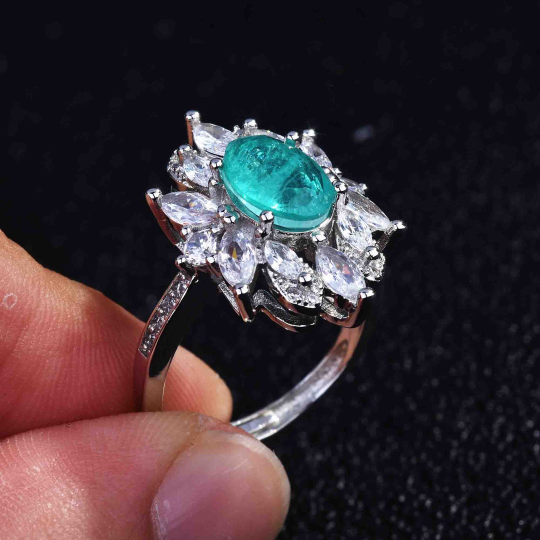 Anillo ajustable con diamantes simulados de turmalina de Paraiba de Olivenorma