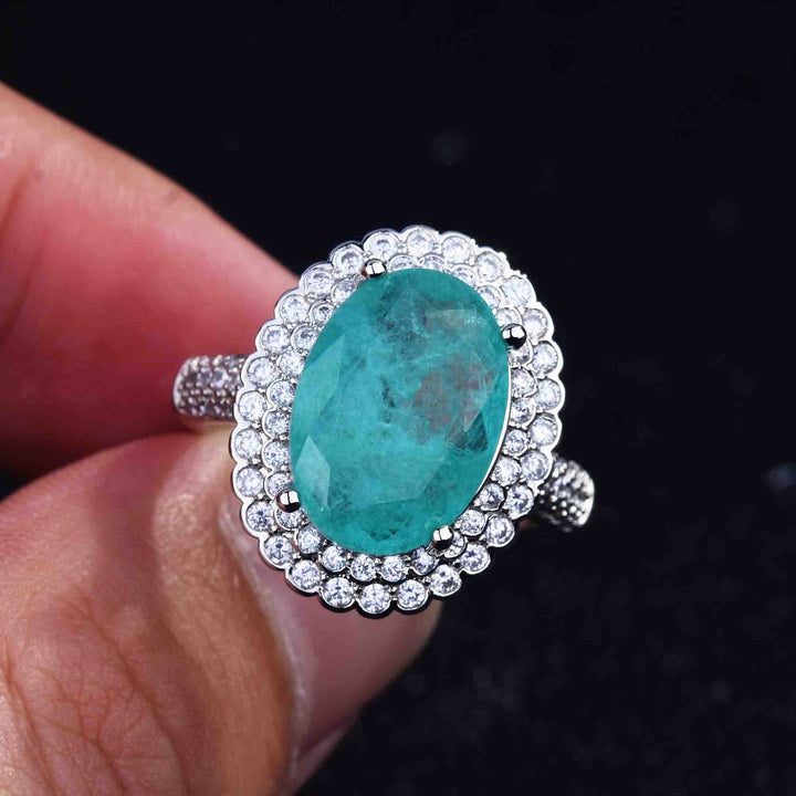 Anillo ajustable con diamantes simulados de turmalina de Paraiba de Olivenorma