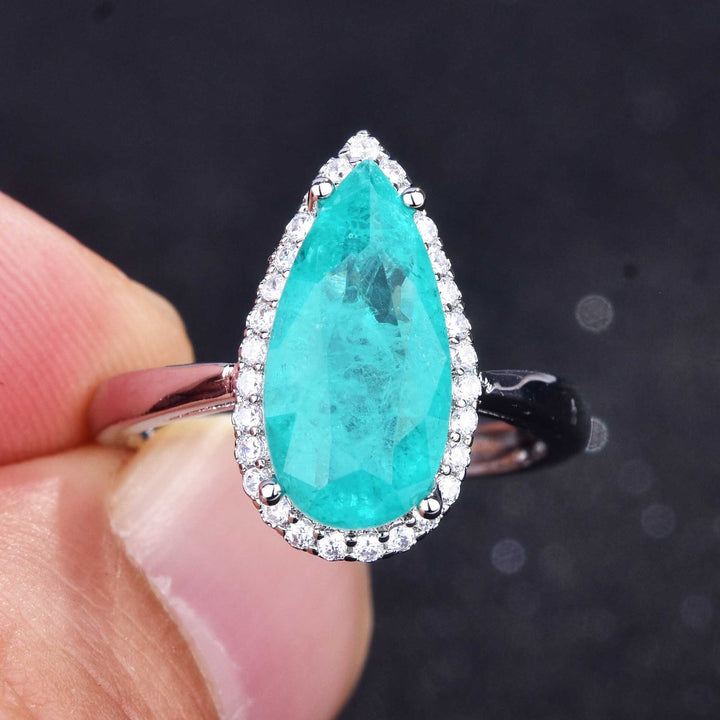 Anillo ajustable con diamantes simulados de turmalina de Paraiba de Olivenorma