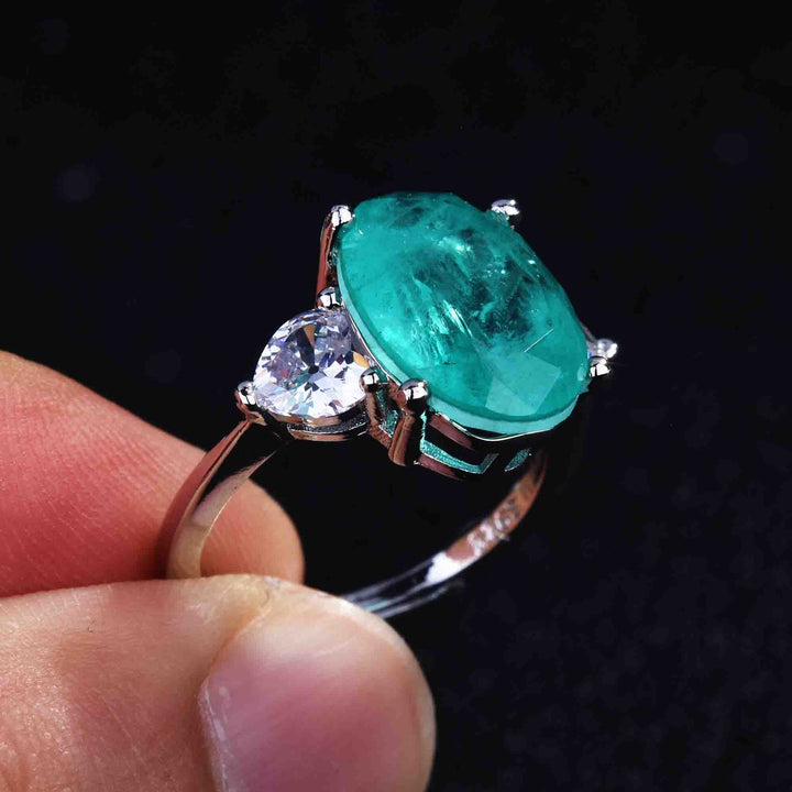 Anillo ajustable con diamantes simulados de turmalina de Paraiba de Olivenorma
