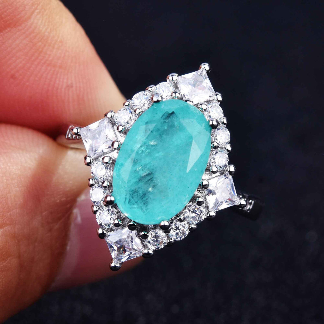 Anillo ajustable con diamantes simulados de turmalina de Paraiba de Olivenorma