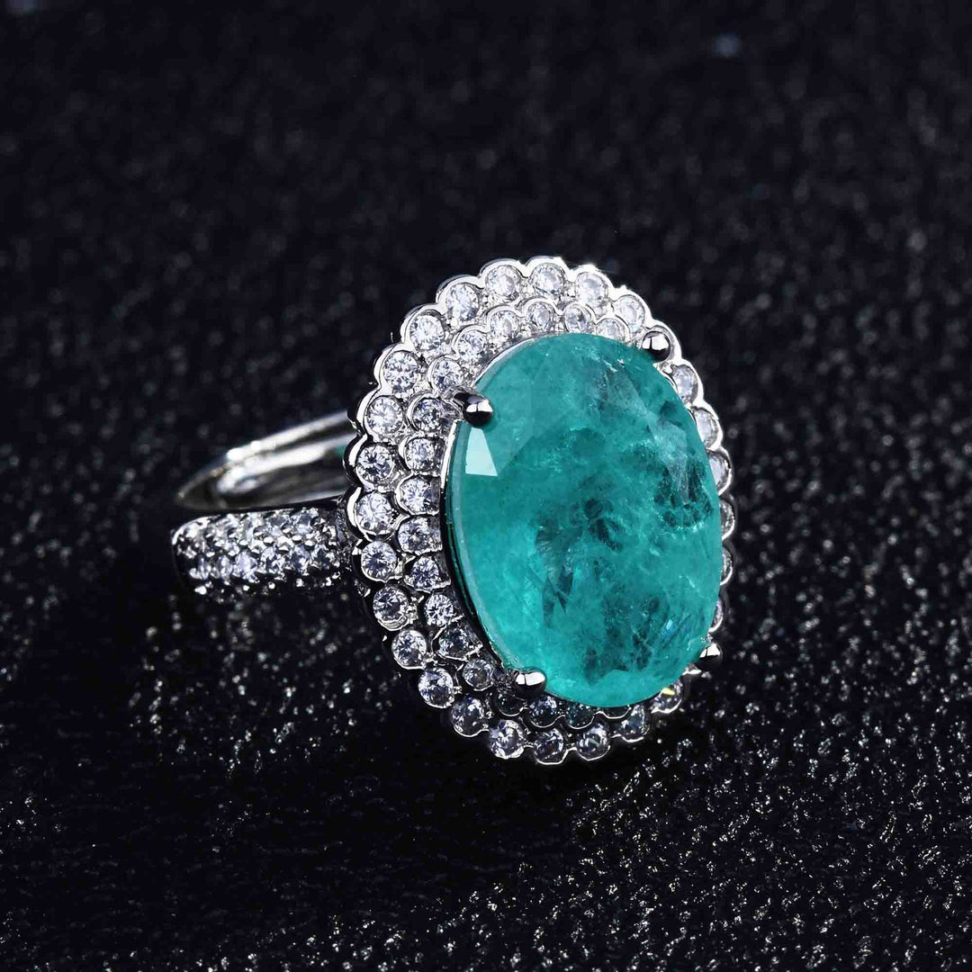 Anillo ajustable con diamantes simulados de turmalina de Paraiba de Olivenorma