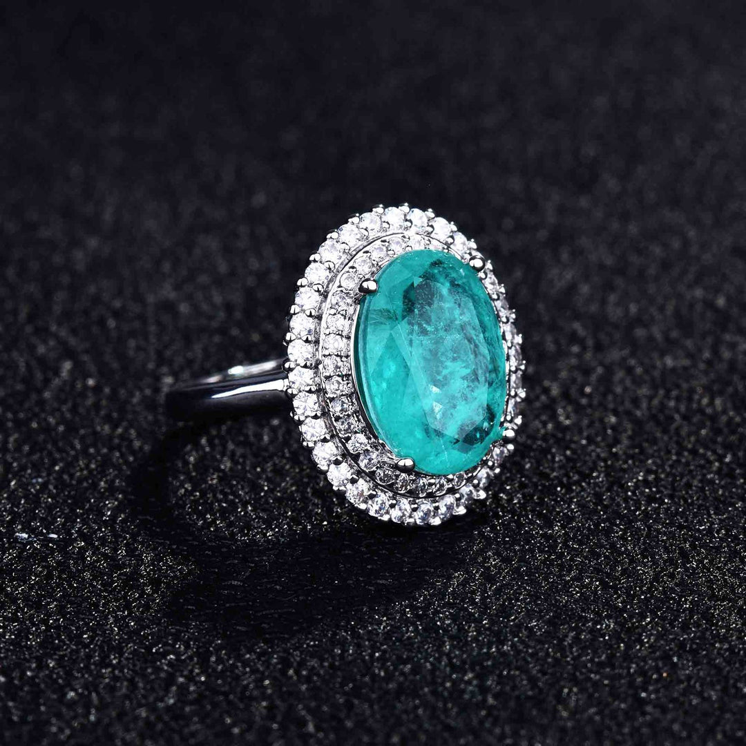 Anillo ajustable con diamantes simulados de turmalina de Paraiba de Olivenorma