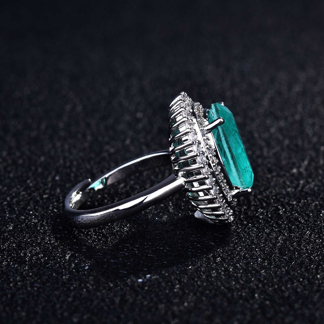 Anillo ajustable con diamantes simulados de turmalina de Paraiba de Olivenorma