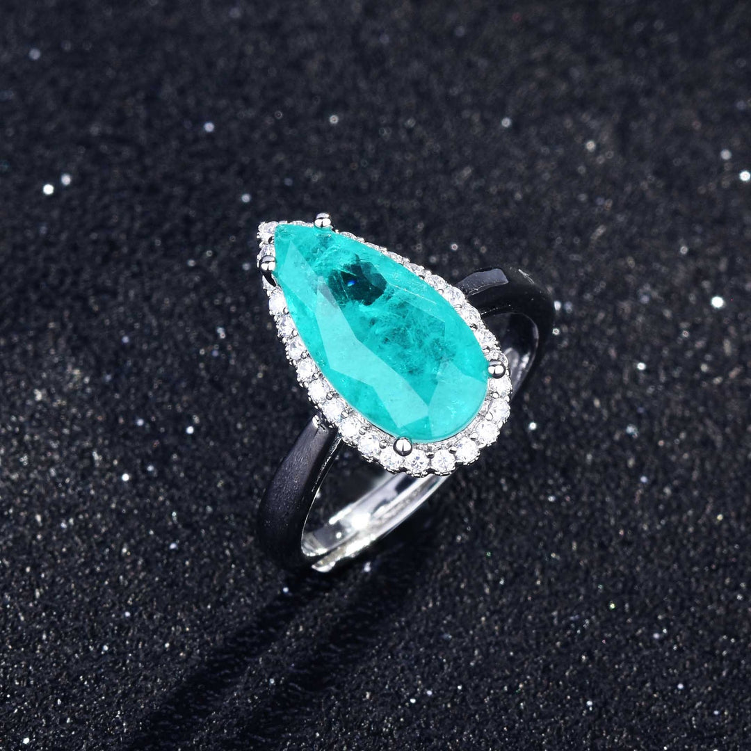Anillo ajustable con diamantes simulados de turmalina de Paraiba de Olivenorma
