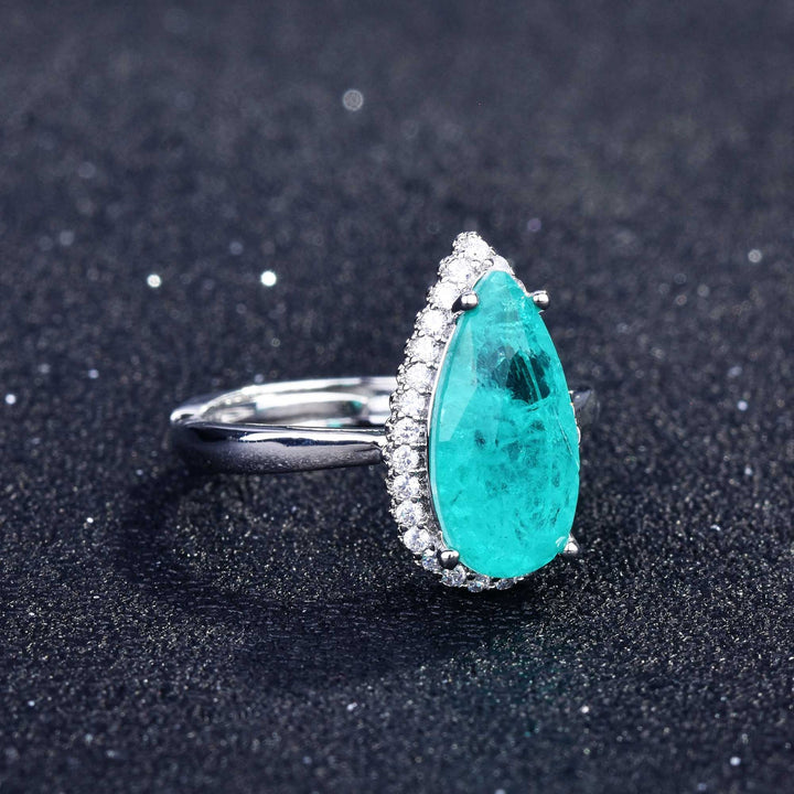 Anillo ajustable con diamantes simulados de turmalina de Paraiba de Olivenorma