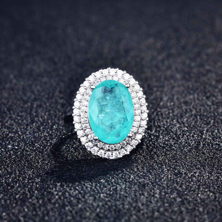 Anillo ajustable con diamantes simulados de turmalina de Paraiba de Olivenorma