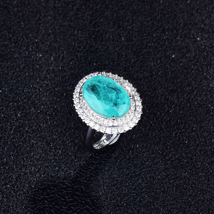 Anillo ajustable con diamantes simulados de turmalina de Paraiba de Olivenorma
