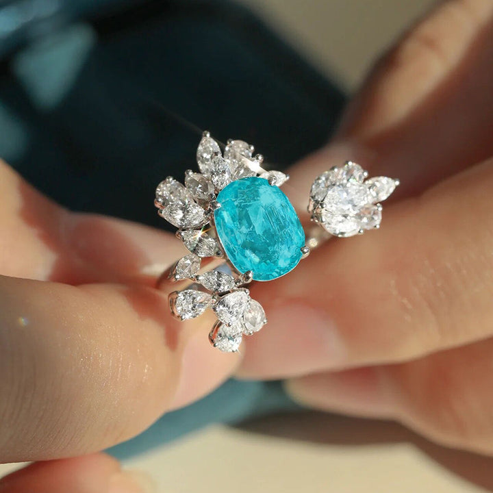 Anillo ajustable con decoración de hojas de turmalina Paraiba de Olivenorma