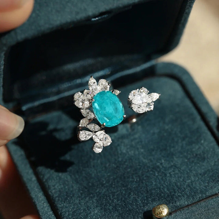 Anillo ajustable con decoración de hojas de turmalina Paraiba de Olivenorma