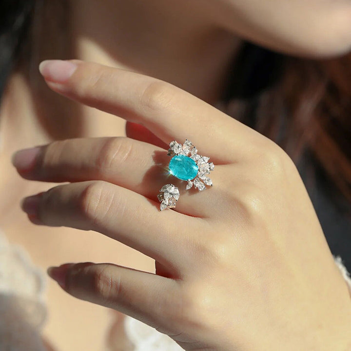 Anillo ajustable con decoración de hojas de turmalina Paraiba de Olivenorma