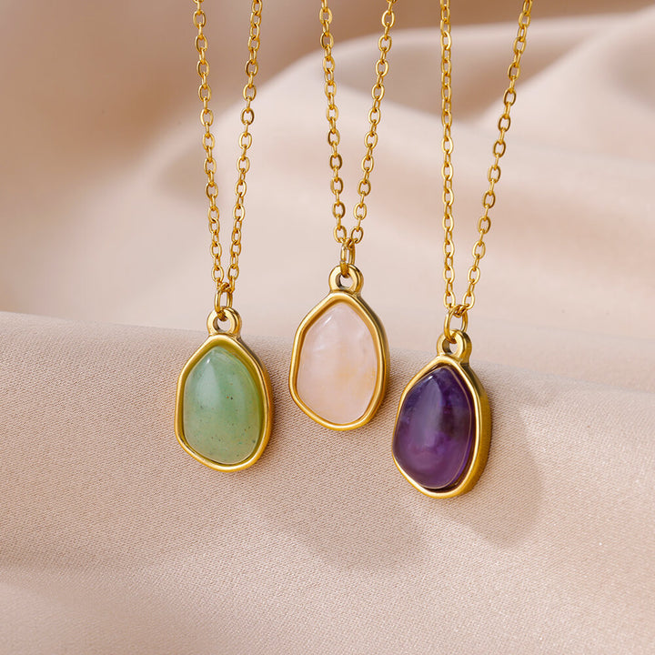 Collar de acero y titanio con colgante de piedra irregular Olivenorma en oro de 18 quilates