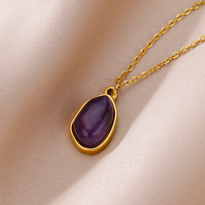 Collar de acero y titanio con colgante de piedra irregular Olivenorma en oro de 18 quilates