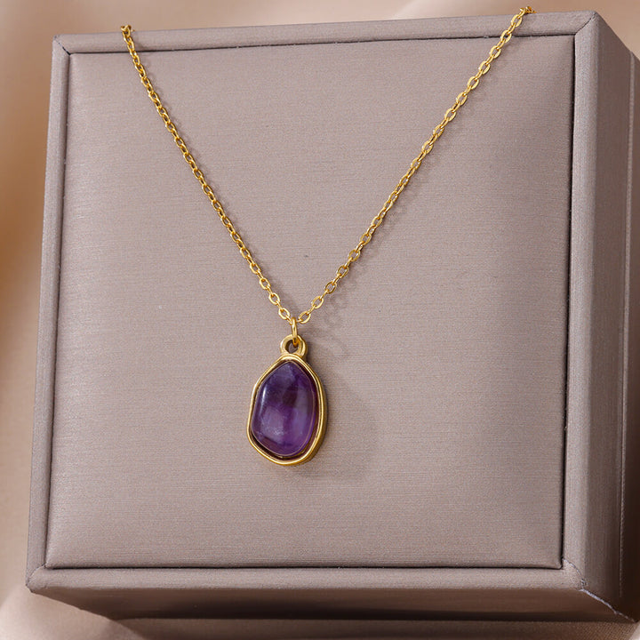 Collar de acero y titanio con colgante de piedra irregular Olivenorma en oro de 18 quilates