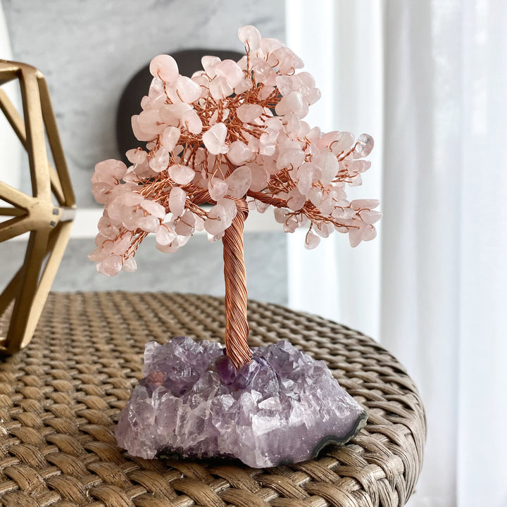 Árbol de la vida de cuarzo rosa con base de amatista de Olivenorma Árbol del Feng Shui