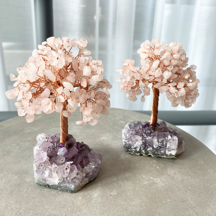 Árbol de la vida de cuarzo rosa con base de amatista de Olivenorma Árbol del Feng Shui