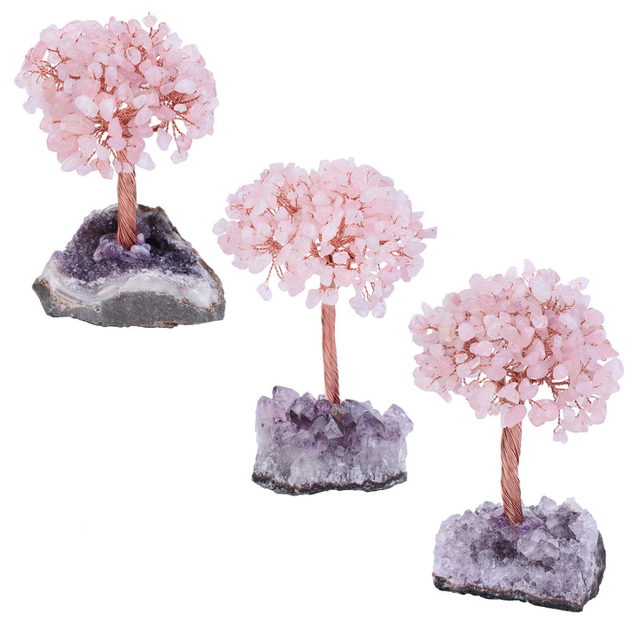 Árbol de la vida de cuarzo rosa con base de amatista de Olivenorma Árbol del Feng Shui