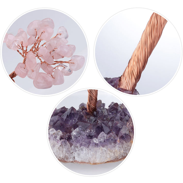 Árbol de la vida de cuarzo rosa con base de amatista de Olivenorma Árbol del Feng Shui
