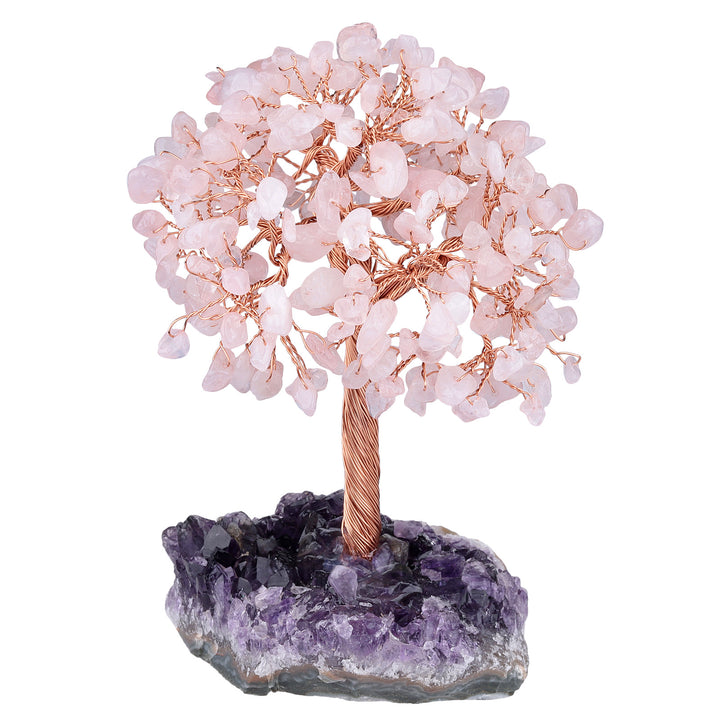 Árbol de la vida de cuarzo rosa con base de amatista de Olivenorma Árbol del Feng Shui