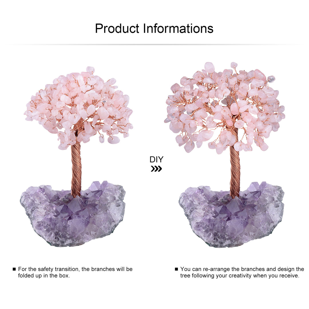 Árbol de la vida de cuarzo rosa con base de amatista de Olivenorma Árbol del Feng Shui