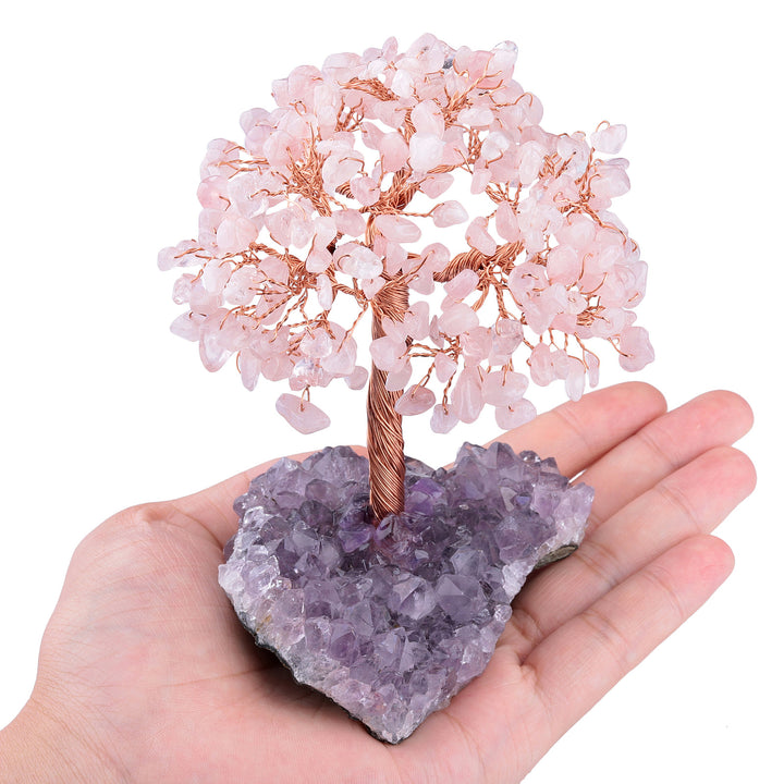 Árbol de la vida de cuarzo rosa con base de amatista de Olivenorma Árbol del Feng Shui