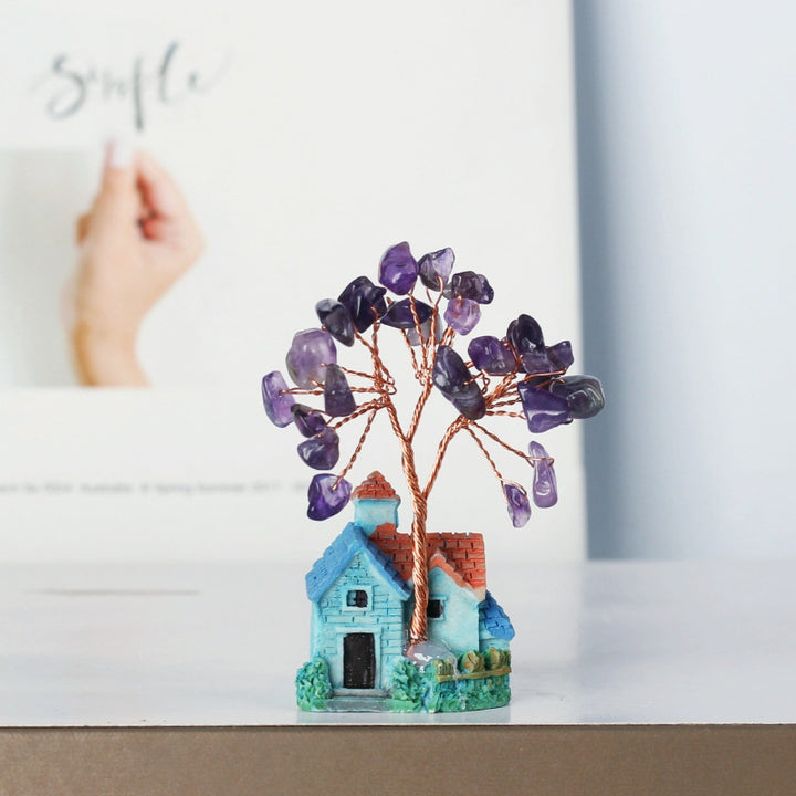 Adornos de grava de cristal con forma de castillo azul en miniatura de Olivenorma para árbol de Feng Shui