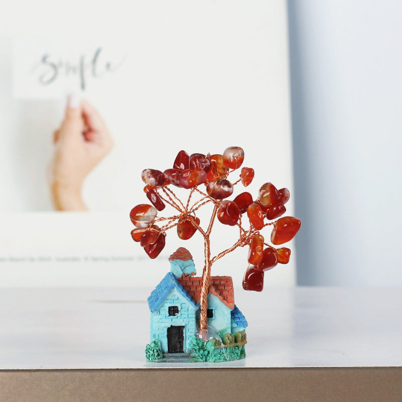 Adornos de grava de cristal con forma de castillo azul en miniatura de Olivenorma para árbol de Feng Shui